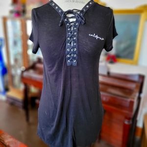 Black lace up Top